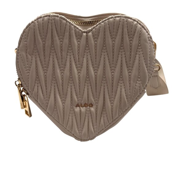 Heart-Shaped Quilted Light Pink ALDO Crossbody Bag With Gold-Tone Hardware - Picture 1 of 14